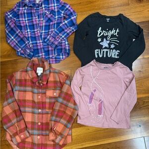 Girl’s Winter Tops Lot with Button-Down Shirts and Long Sleeve Graphic T-shirts